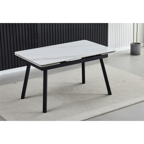 Стіл Madrid Ceramic 120(180)x85 білий глянець / чорний каркас Signal-k