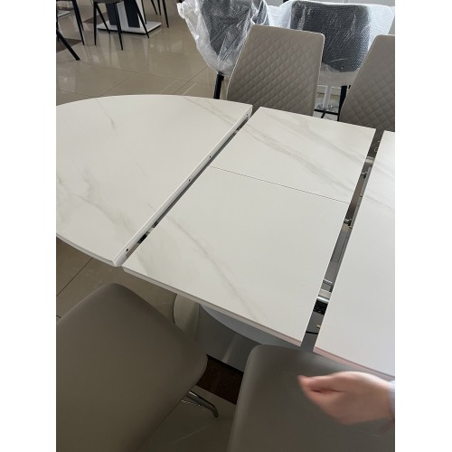 Стол Sanremo Ceramic 140(180)x80 белый эффект мрамора/белый глянец Signal-k